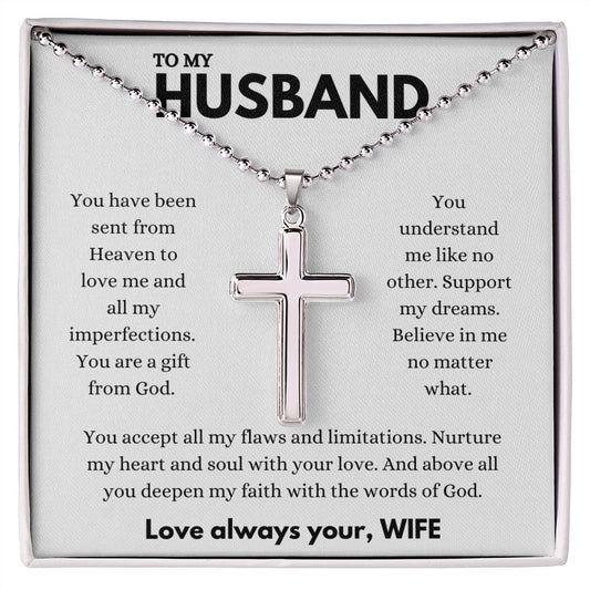 TO MY HUSBAND | CROSS STAINLESS NECKLACE w/BALL CHAIN You have been sent from Heaven