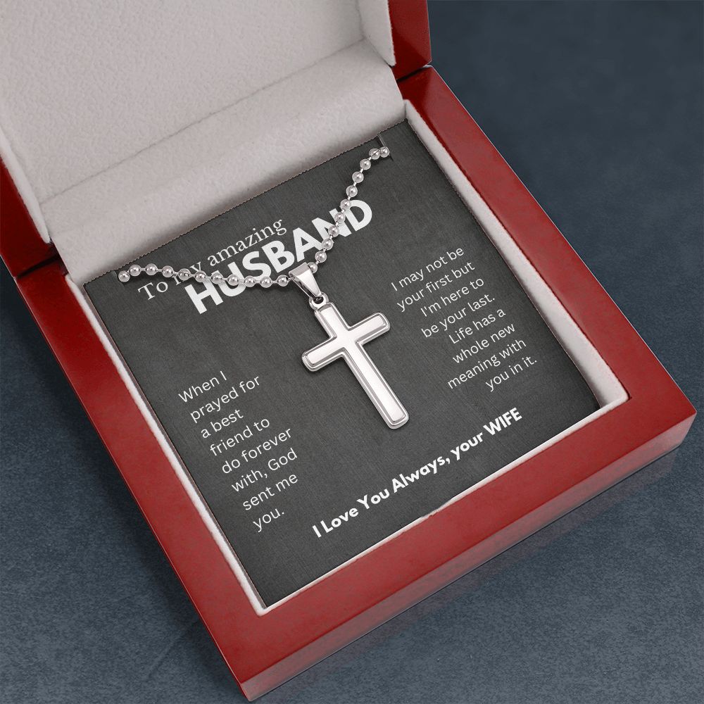 Husband Stainless Steel Cross with Ball Chain Necklace